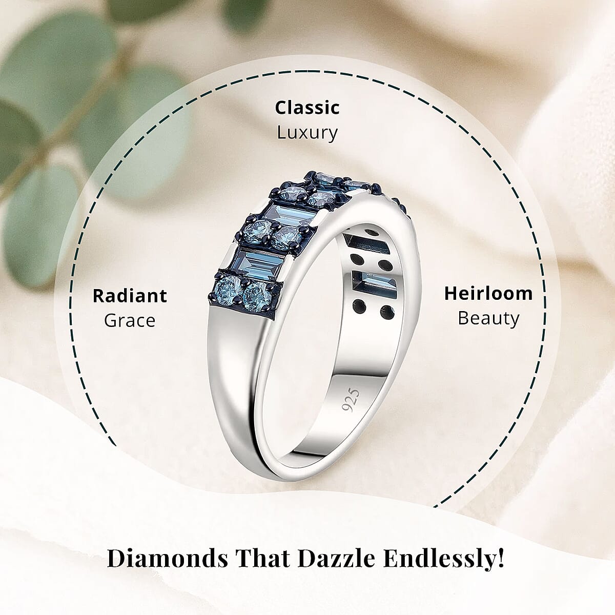 Luxuriant Lab Grown Blue Diamond SI 1.00 ctw Ocean Rhythm Ring in Platinum Over Sterling Silver (Size 8.0) image number 4