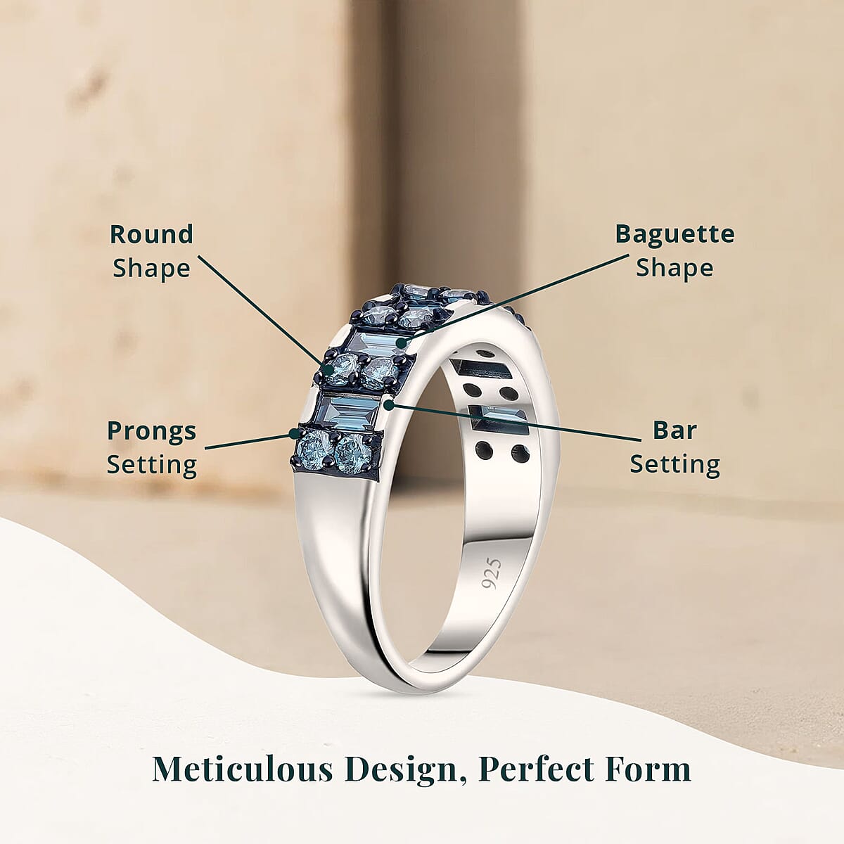 Luxuriant Lab Grown Blue Diamond SI 1.00 ctw Ocean Rhythm Ring in Platinum Over Sterling Silver (Size 8.0) image number 5