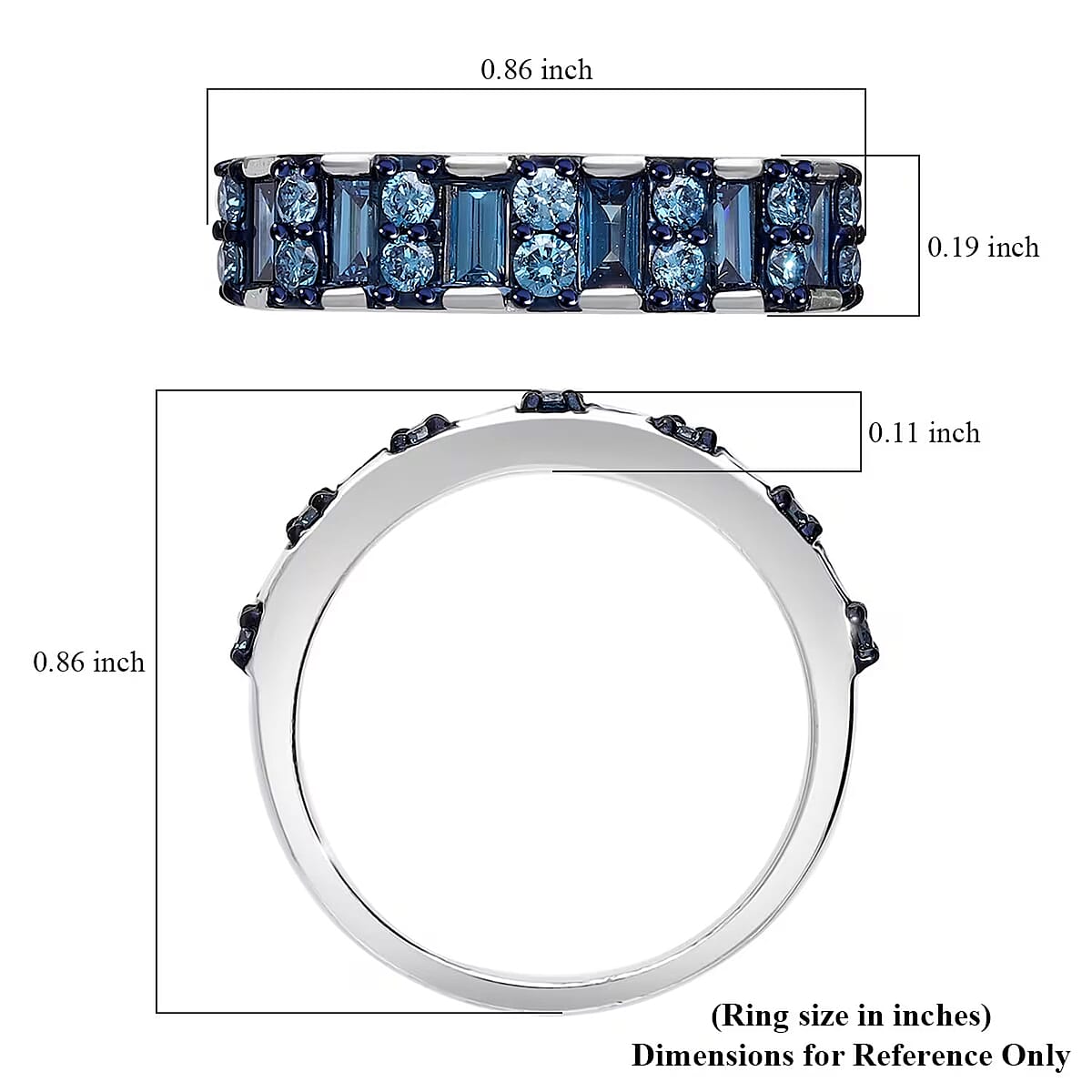 Luxuriant Lab Grown Blue Diamond SI 1.00 ctw Ocean Rhythm Ring in Platinum Over Sterling Silver (Size 8.0) image number 6