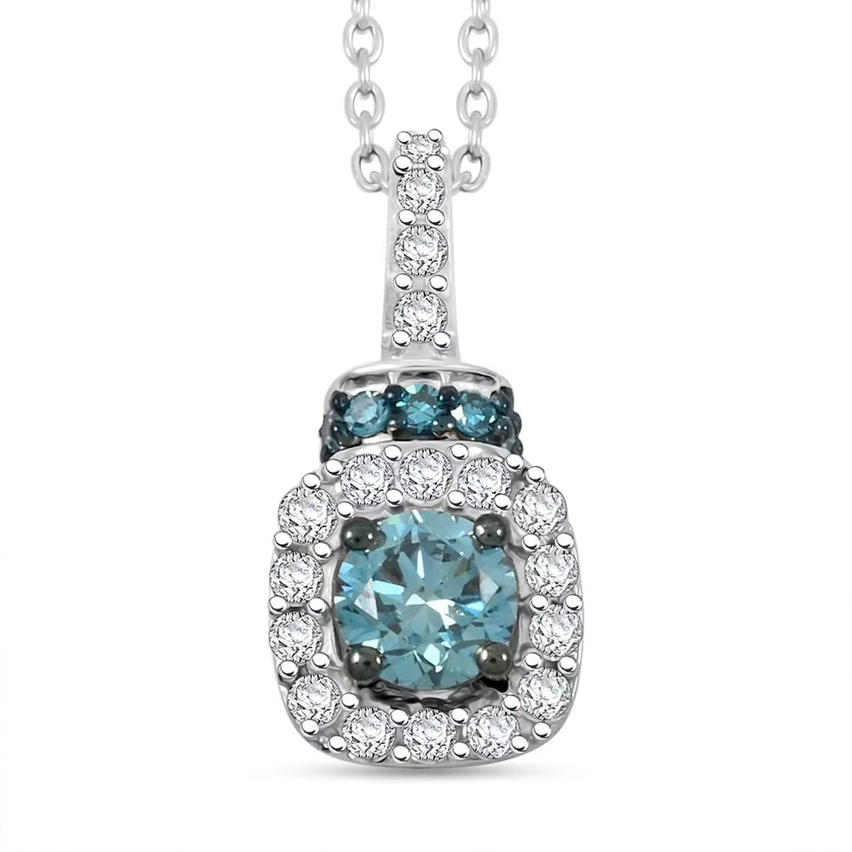 Luxuriant Lab Grown Blue and White Diamond SI 0.50 ctw Pendant without Chain in Rhodium Over Sterling Silver image number 0
