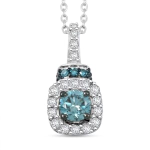 Luxuriant Lab Grown Blue and White Diamond SI 0.50 ctw Pendant without Chain in Rhodium Over Sterling Silver