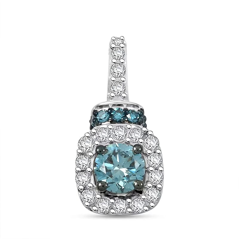 Luxuriant Lab Grown Blue Diamond (IR), Lab Grown White Diamond SI 0.50 ctw Pendant without Chain in Rhodium Over Sterling Silver