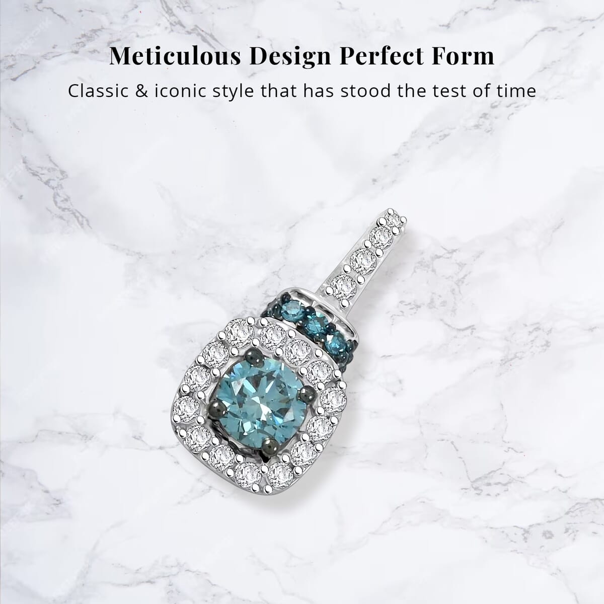 Luxuriant Lab Grown Blue and White Diamond SI 0.50 ctw Pendant without Chain in Rhodium Over Sterling Silver image number 2