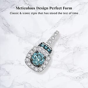 Luxuriant Lab Grown Blue Diamond (IR), Lab Grown White Diamond SI 0.50 ctw Pendant without Chain in Rhodium Over Sterling Silver