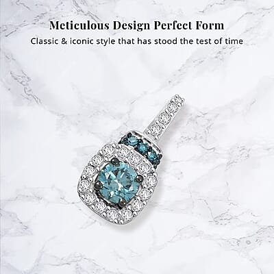 Luxuriant Lab Grown Blue Diamond (IR), Lab Grown White Diamond SI 0.50 ctw Pendant without Chain in Rhodium Over Sterling Silver