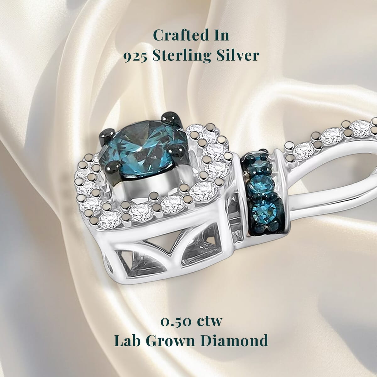 Luxuriant Lab Grown Blue and White Diamond SI 0.50 ctw Pendant without Chain in Rhodium Over Sterling Silver image number 4