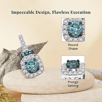 Luxuriant Lab Grown Blue Diamond (IR), Lab Grown White Diamond SI 0.50 ctw Pendant without Chain in Rhodium Over Sterling Silver