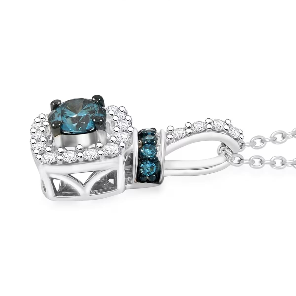 Luxuriant Lab Grown Blue and White Diamond SI 0.50 ctw Pendant without Chain in Rhodium Over Sterling Silver image number 7