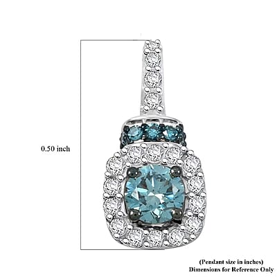 Luxuriant Lab Grown Blue Diamond (IR), Lab Grown White Diamond SI 0.50 ctw Pendant without Chain in Rhodium Over Sterling Silver