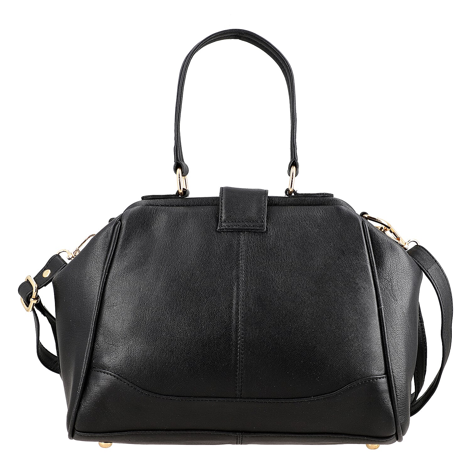 Black Genuine Leather Floral Embroidery Embellishment Handbag with Top Handle and Shoulder Strap