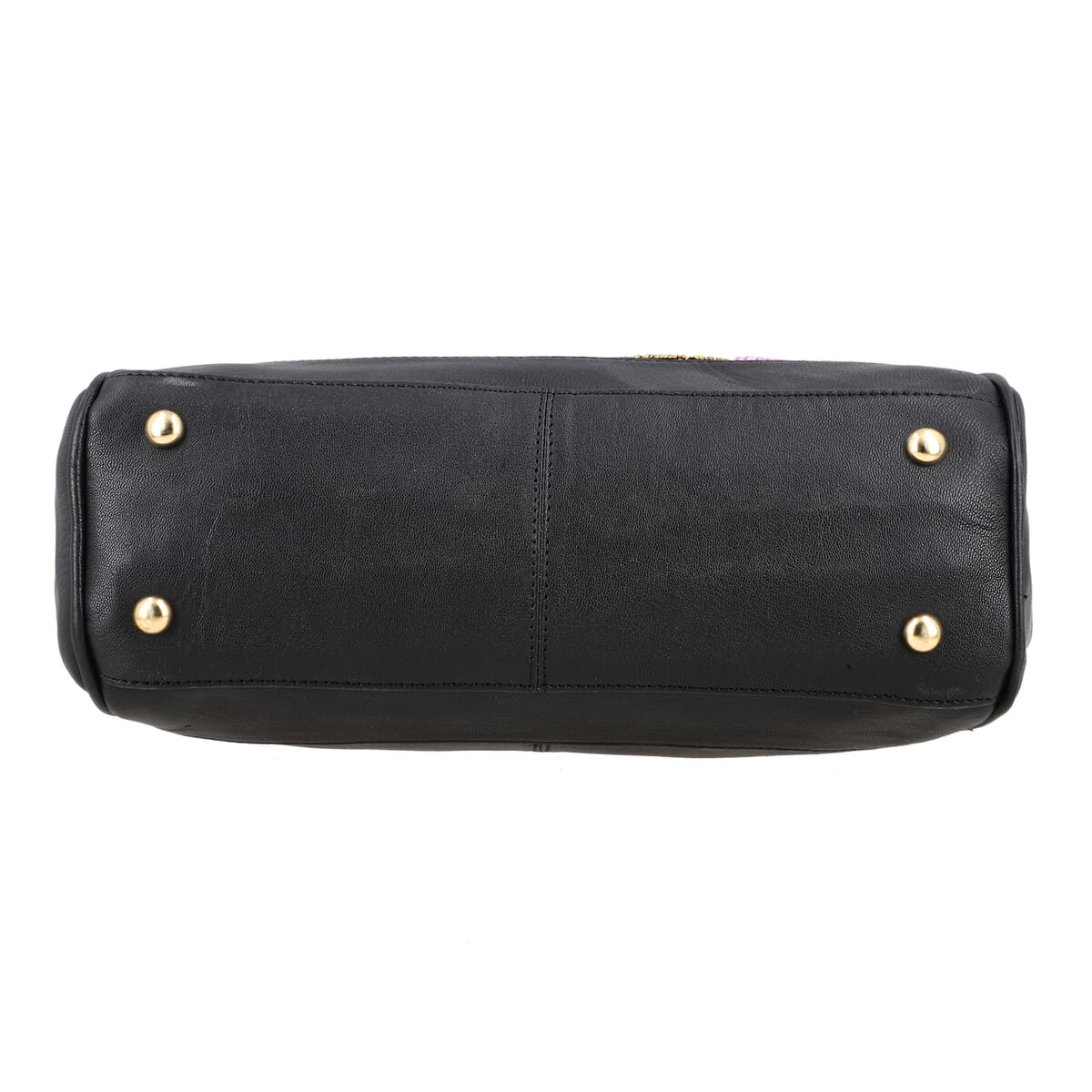 Black Genuine Leather Floral Embroidery Embellishment Handbag with Top Handle and Shoulder Strap image number 7