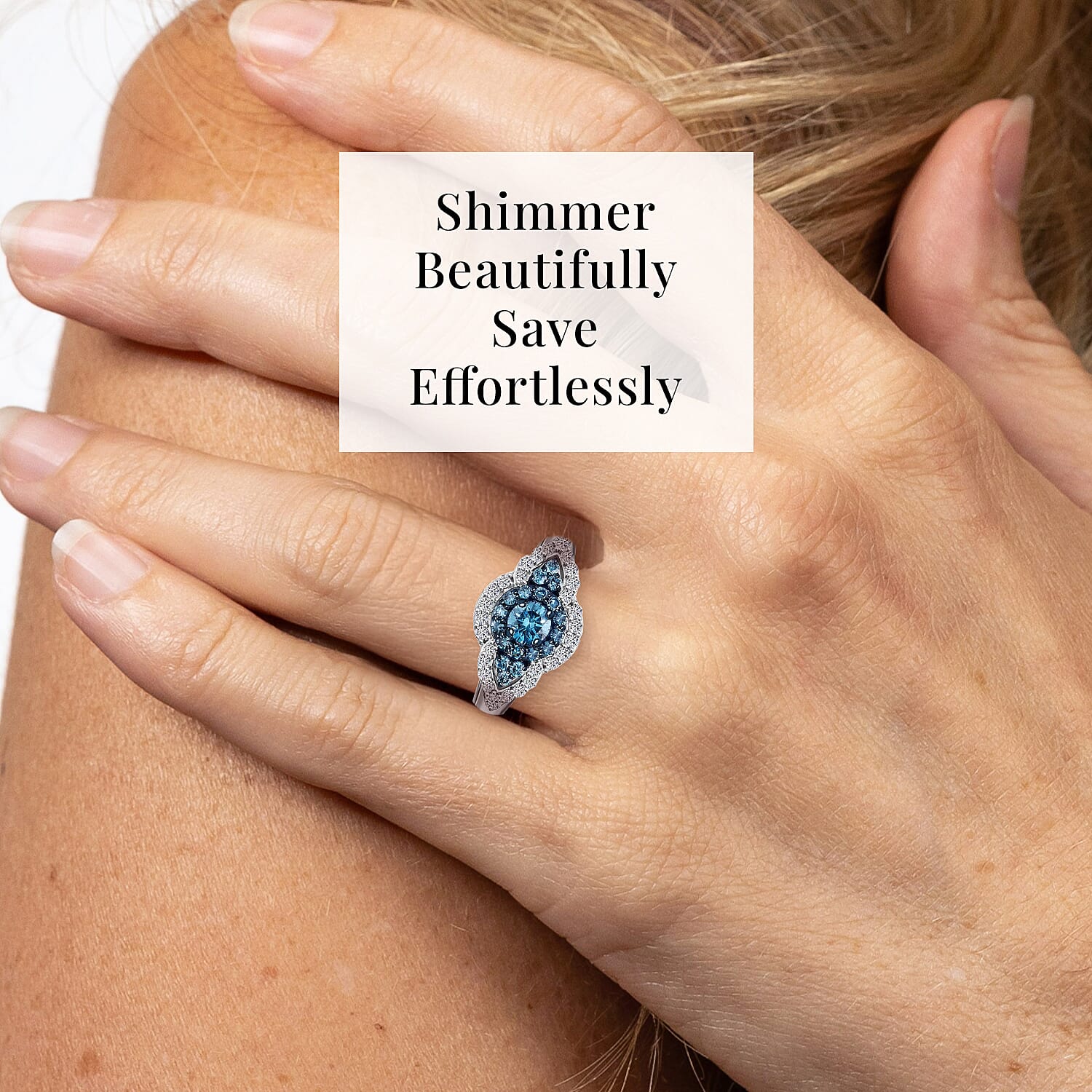 Luxuriant Lab Grown Blue Diamond (IR) and Lab Grown White Diamond SI 1.00 ctw Midnight Bloom Ring in Rhodium Over Sterling Silver (Size 10.0)