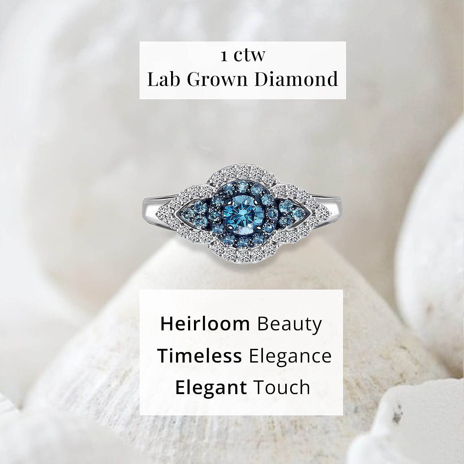 Luxuriant Lab Grown Blue Diamond (IR) and Lab Grown White Diamond SI 1.00 ctw Midnight Bloom Ring in Rhodium Over Sterling Silver (Size 10.0)