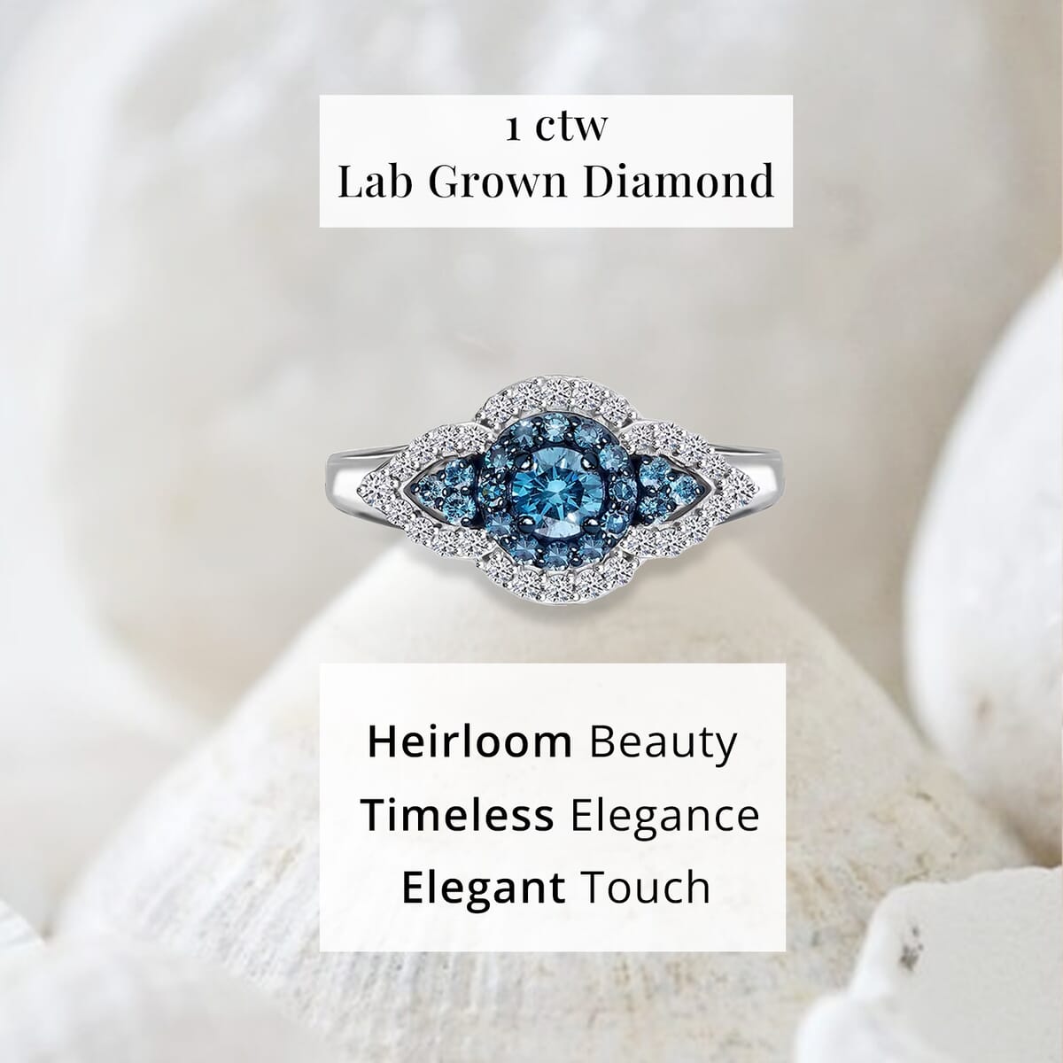 Luxuriant Lab Grown Blue and White Diamond SI 1.00 ctw Midnight Bloom Ring in Rhodium Over Sterling Silver (Size 6.0) image number 4