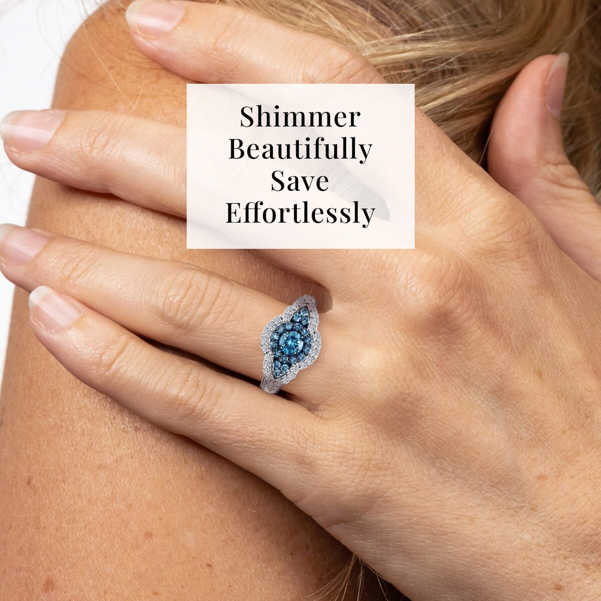 Luxuriant Lab Grown Blue and White Diamond SI 1.00 ctw Midnight Bloom Ring in Rhodium Over Sterling Silver (Size 7.0) image number 1