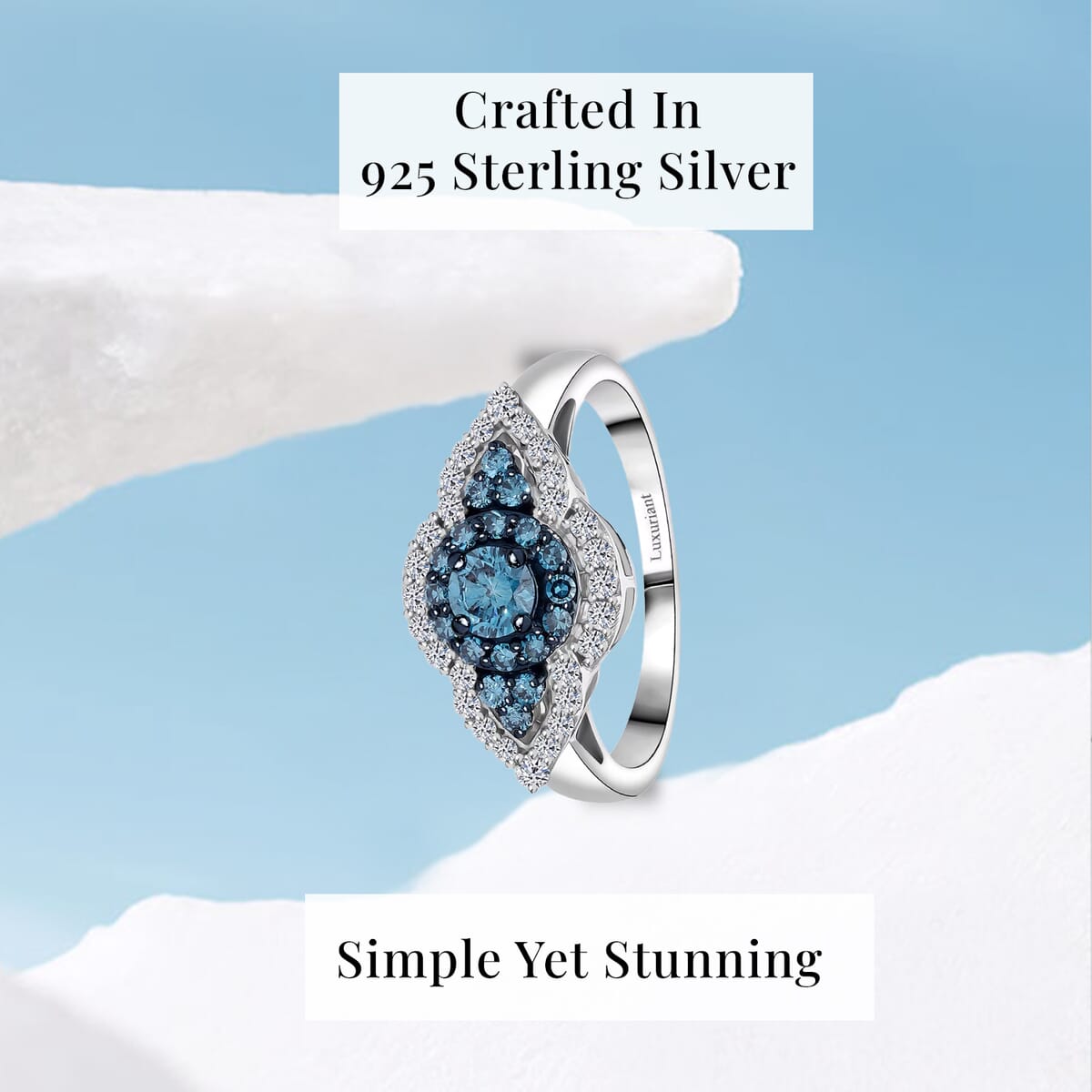 Luxuriant Lab Grown Blue and White Diamond SI 1.00 ctw Midnight Bloom Ring in Rhodium Over Sterling Silver (Size 7.0) image number 2