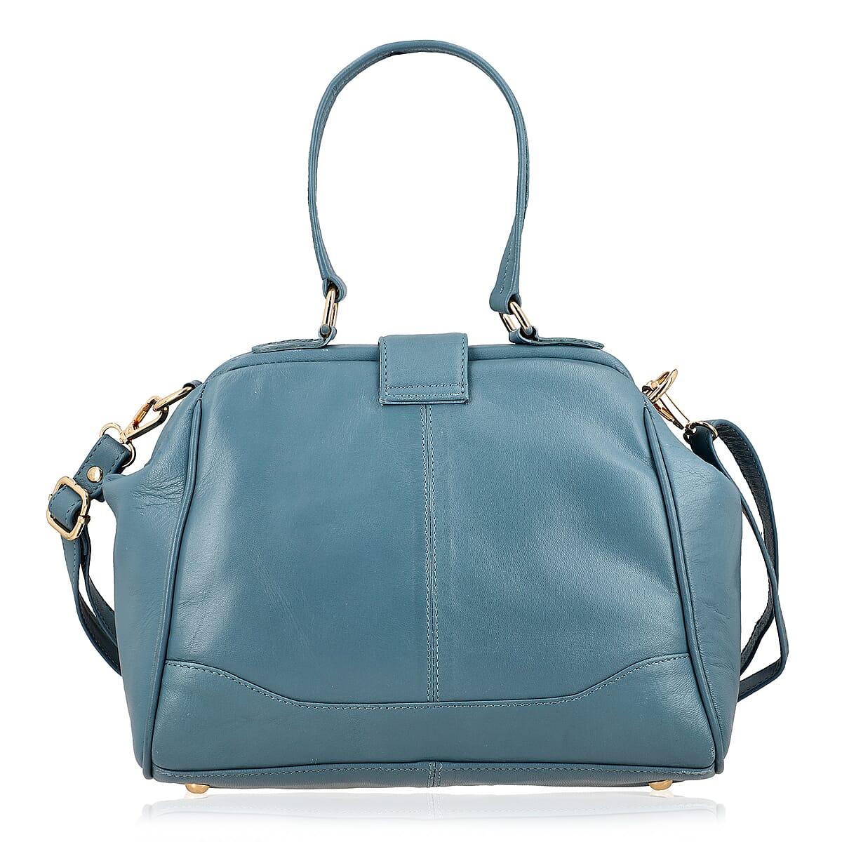 Blue Genuine Leather Floral Embroidery Embellishment Handbag with Top Handle and Shoulder Strap image number 6