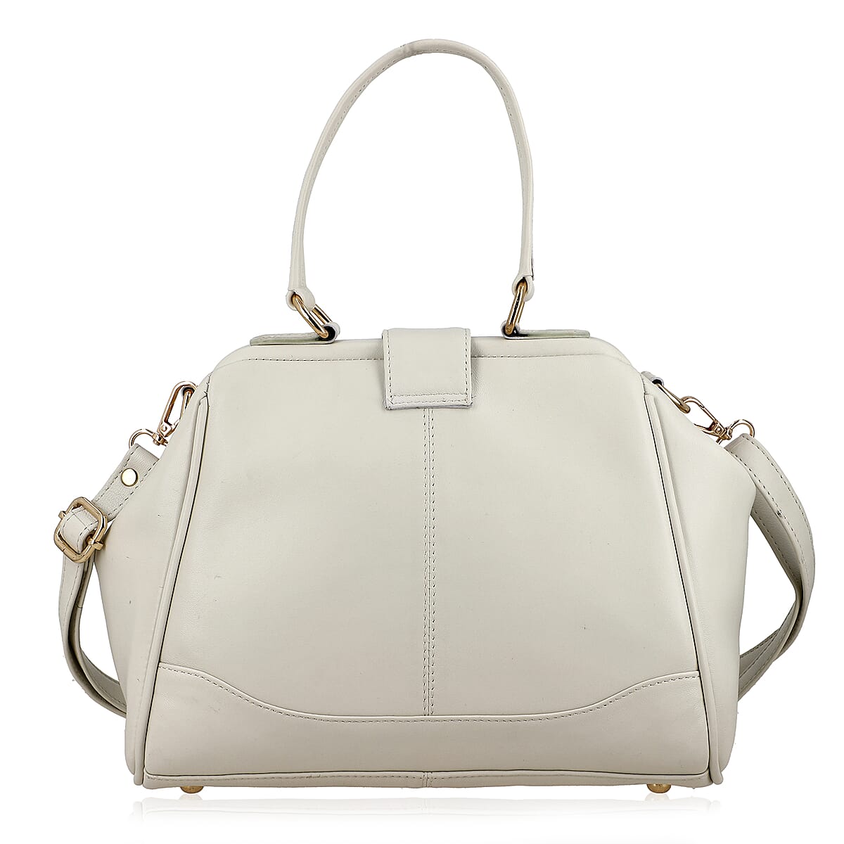 White Genuine Leather Floral Embroidery Embellishment Handbag with Top Handle and Shoulder Strap image number 6