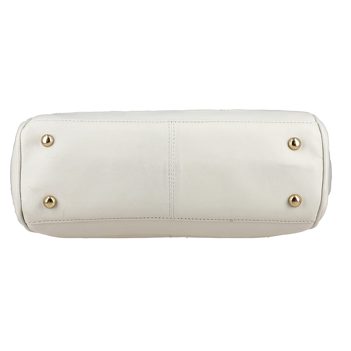 White Genuine Leather Floral Embroidery Embellishment Handbag with Top Handle and Shoulder Strap image number 7