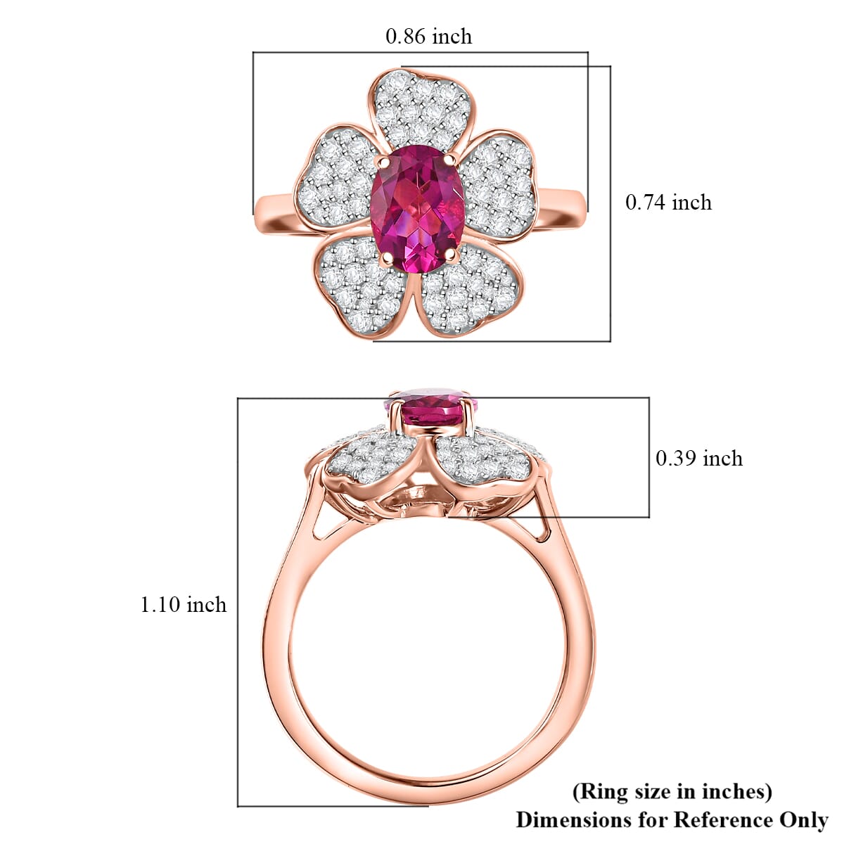 Luxuriant Premium Bixbite (LG) and White Zircon 2.10 ctw Leaf Clover Ring in 18K Vermeil Rose Gold Over Sterling Silver (Size 10.0) image number 5
