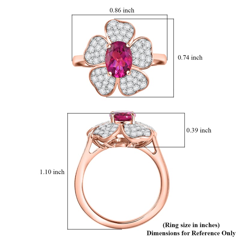 Luxuriant Premium Bixbite (LG) and White Zircon 2.10 ctw Leaf Clover Ring in 18K Vermeil Rose Gold Over Sterling Silver (Size 9.0)