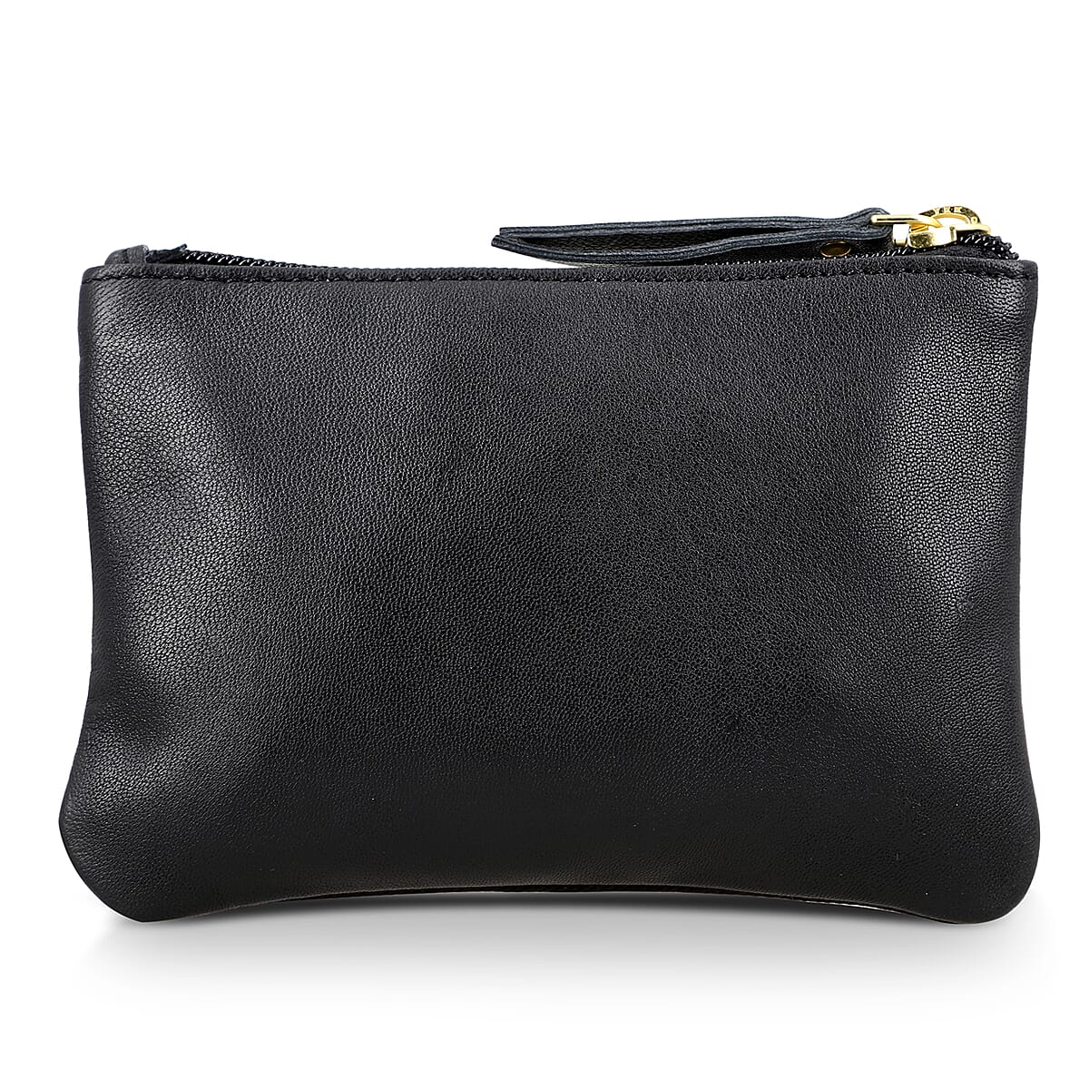 Black Genuine Leather Floral Pattern Embellishment Pouch with Top Zip Closure image number 4