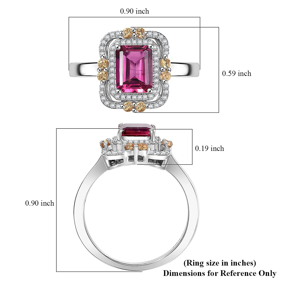 Luxuriant Bixbite (LG) and Multi Gemstone 1.90 ctw Twilight Blossom Ring in Rhodium Over Sterling Silver (Size 10.0)