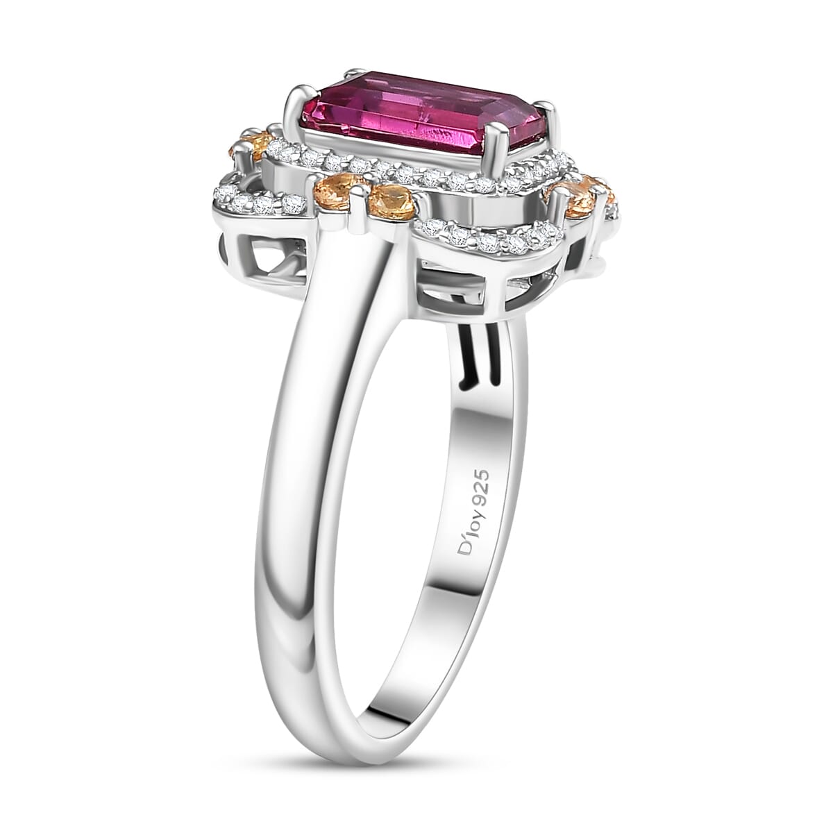 Luxuriant Bixbite (LG) and Multi Gemstone 1.90 ctw Twilight Blossom Ring in Rhodium Over Sterling Silver (Size 8.0) image number 3