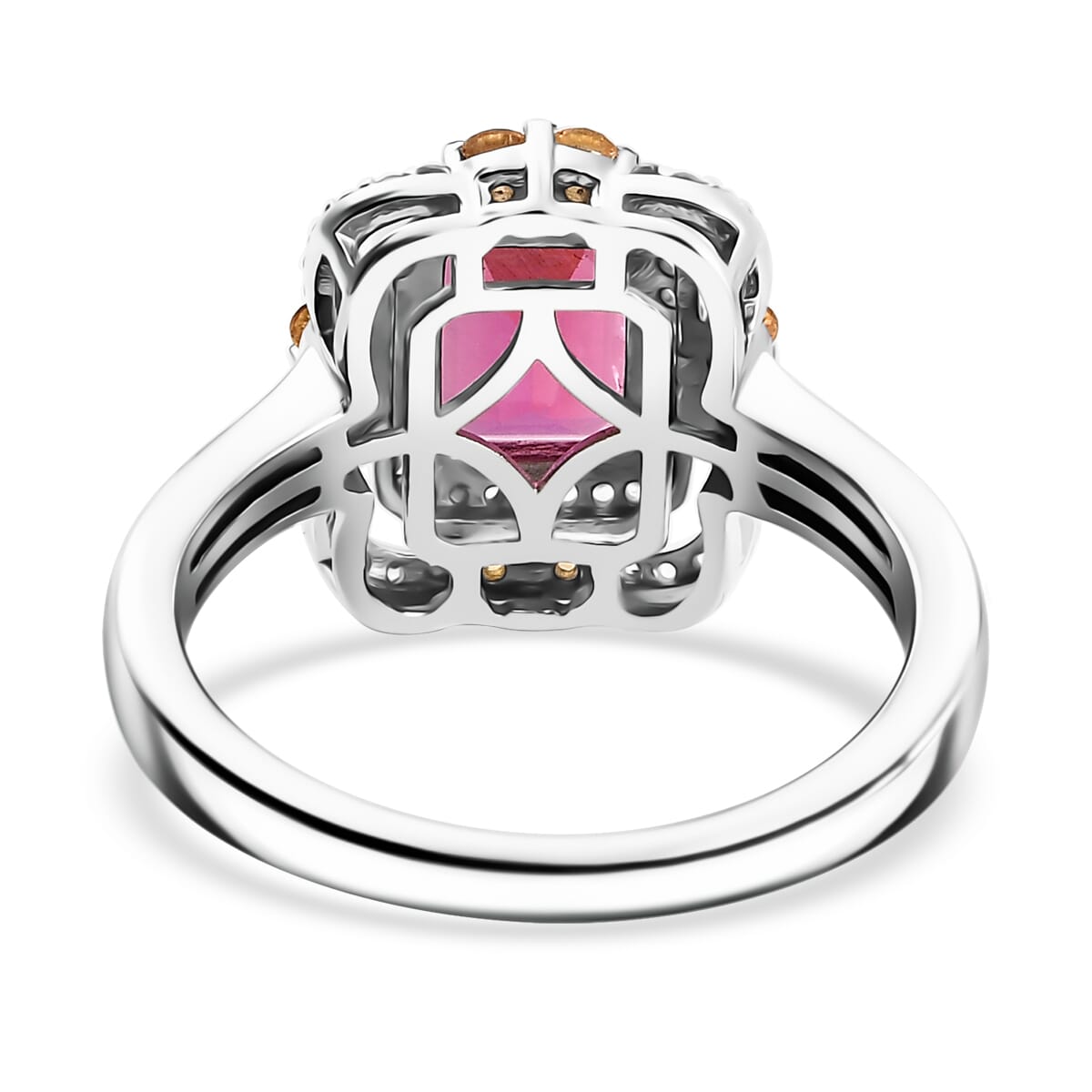 Luxuriant Bixbite (LG) and Multi Gemstone 1.90 ctw Twilight Blossom Ring in Rhodium Over Sterling Silver (Size 8.0) image number 4