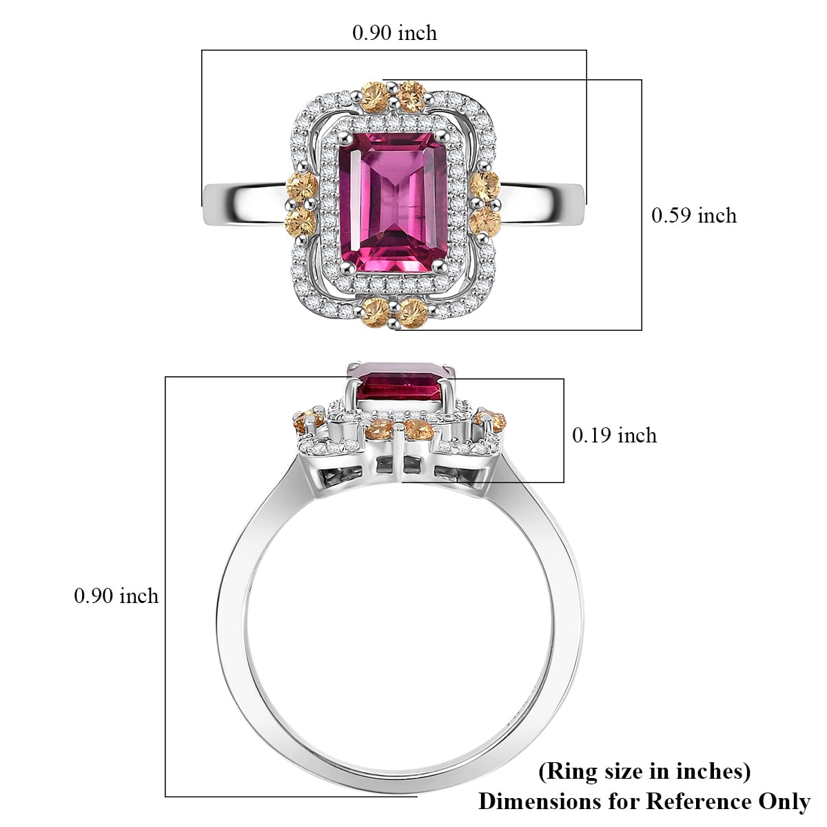 Luxuriant Bixbite (LG) and Multi Gemstone 1.90 ctw Twilight Blossom Ring in Rhodium Over Sterling Silver (Size 8.0) image number 5