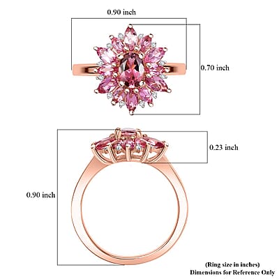 D'Joy AAA Natural Calabar Pink Tourmaline and White Zircon 2.00 ctw Floral Ring in 18K Vermeil Rose Gold Over Sterling Silver (Size 10.0)