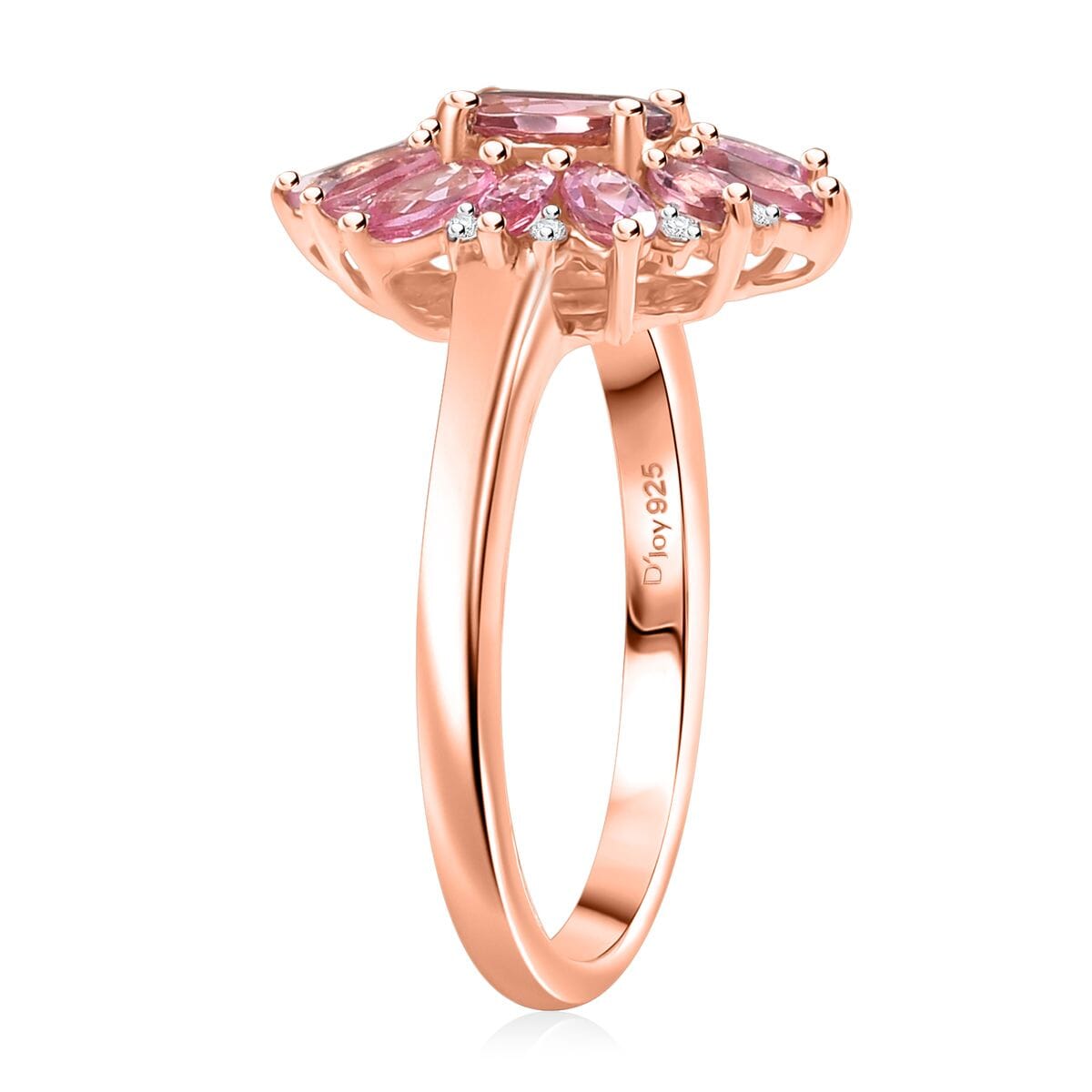 D'Joy AAA Natural Calabar Pink Tourmaline and White Zircon 2.00 ctw Floral Ring in 18K Vermeil Rose Gold Over Sterling Silver (Size 7.0) image number 3
