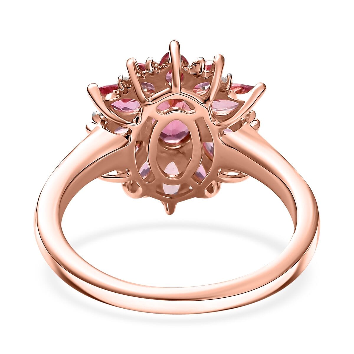 D'Joy AAA Natural Calabar Pink Tourmaline and White Zircon 2.00 ctw Floral Ring in 18K Vermeil Rose Gold Over Sterling Silver (Size 7.0) image number 4