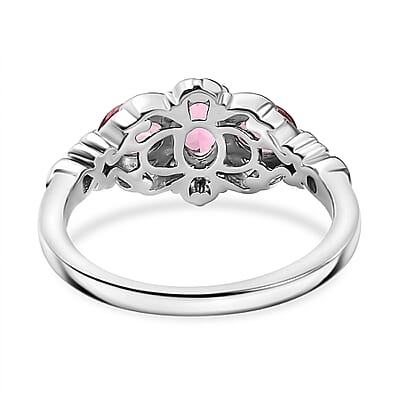 D'Joy Premium Natural Calabar Pink Tourmaline 1.15 ctw Ring in 18K Vermeil RG and Rhodium Over Sterling Silver (Size 10.0)