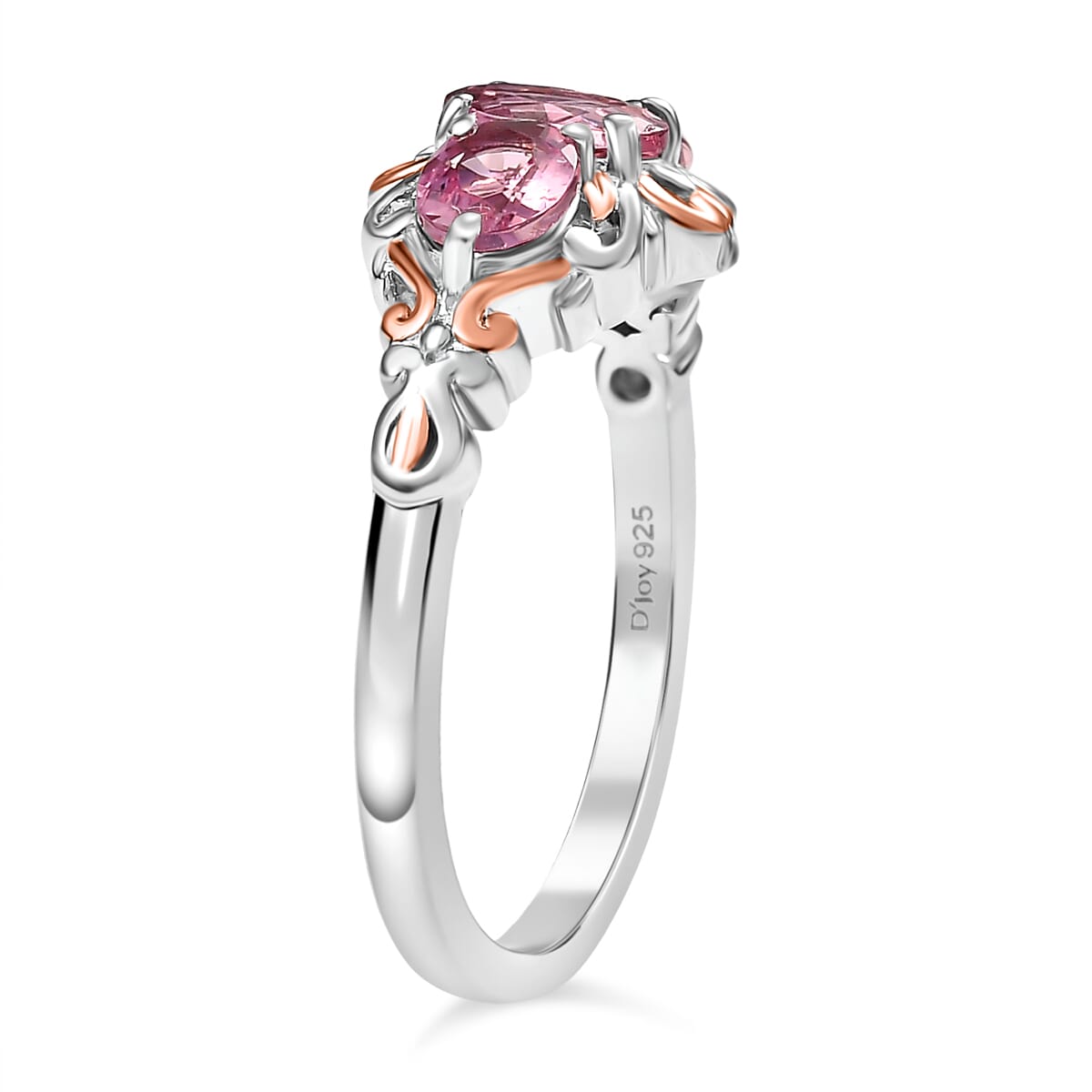 D'Joy Premium Natural Calabar Pink Tourmaline 1.15 ctw Ring in 18K Vermeil RG and Rhodium Over Sterling Silver (Size 6.0) image number 3