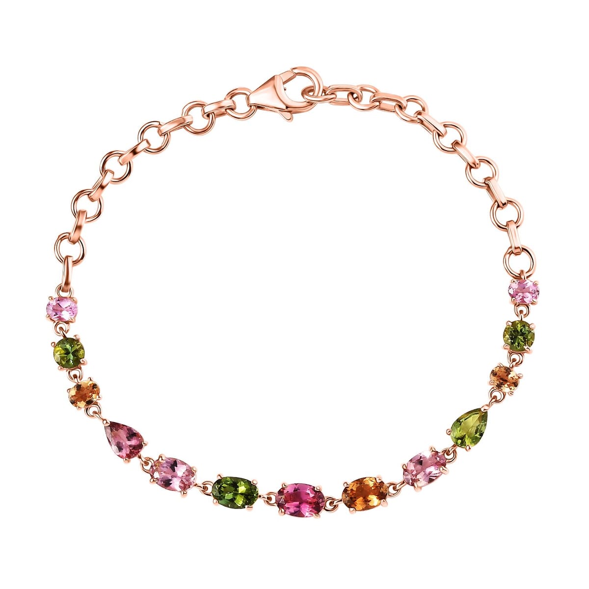 D'Joy AAA Multi Color Calabar Tourmaline 4.60 ctw Link Bracelet in 18K Vermeil Rose Gold Over Sterling Silver (6.50-8.0In) image number 0