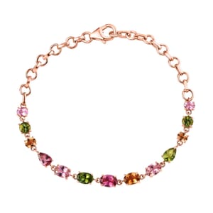 D'Joy AAA Multi Color Calabar Tourmaline 4.60 ctw Link Bracelet in 18K Vermeil Rose Gold Over Sterling Silver (6.50-8.0In)