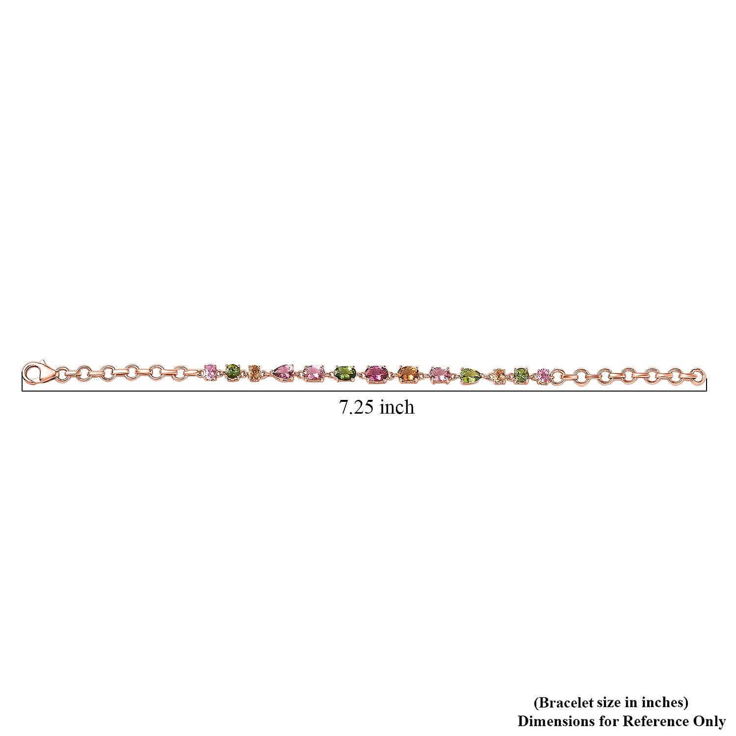D'Joy AAA Multi Color Calabar Tourmaline 4.60 ctw Link Bracelet in 18K Vermeil Rose Gold Over Sterling Silver (6.50-8.0In)