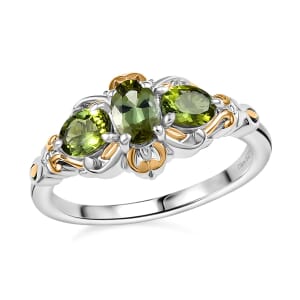 D'Joy Premium Natural Calabar Green Tourmaline 1.20 ctw Ring in 18K Vermeil YG and Rhodium Over Sterling Silver (Size 7.0)