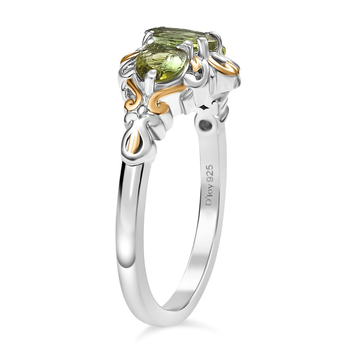 D'Joy Premium Natural Calabar Green Tourmaline 1.20 ctw Ring in 18K Vermeil YG and Rhodium Over Sterling Silver (Size 7.0) image number 3