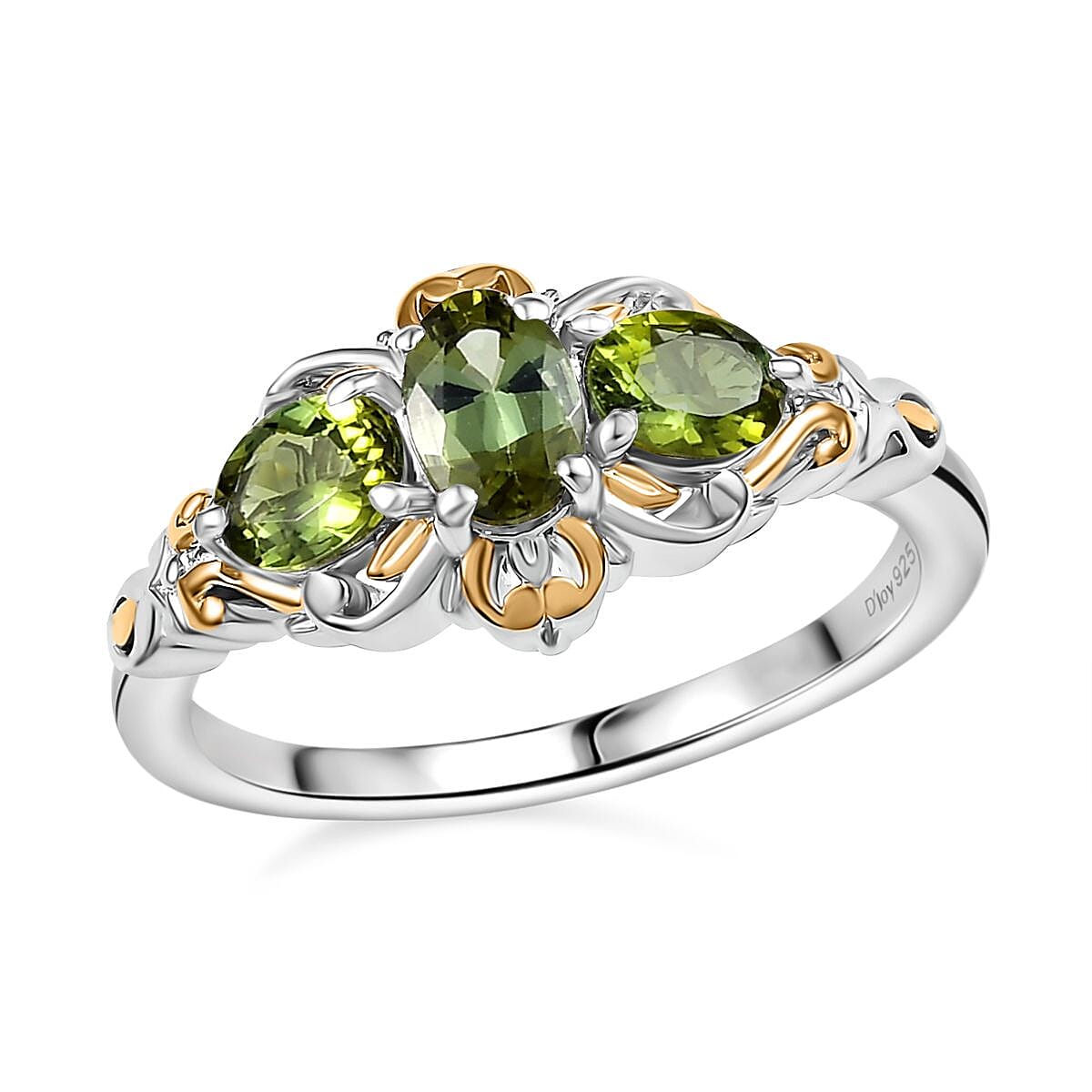 D'Joy Premium Natural Calabar Green Tourmaline 1.20 ctw Ring in 18K Vermeil YG and Rhodium Over Sterling Silver (Size 8.0) image number 0