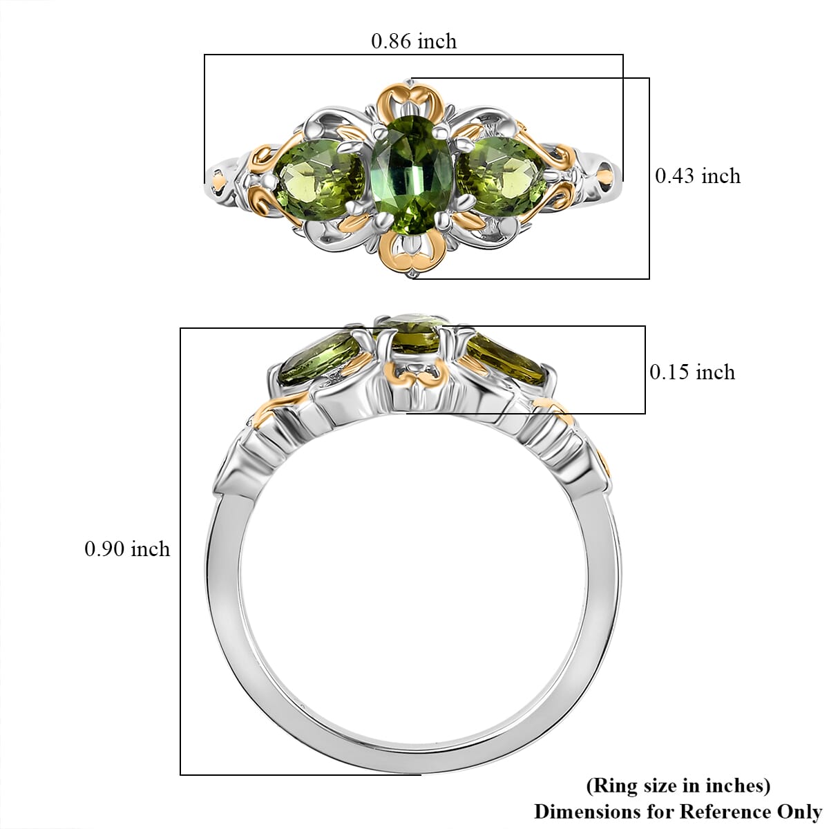 D'Joy Premium Natural Calabar Green Tourmaline 1.20 ctw Ring in 18K Vermeil YG and Rhodium Over Sterling Silver (Size 9.0) image number 5