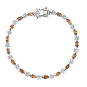 D'Joy Premium Golden Turkizite and Moissanite 5.50 ctw Floral Bracelet in Rhodium Over Sterling Silver (7.25 In)