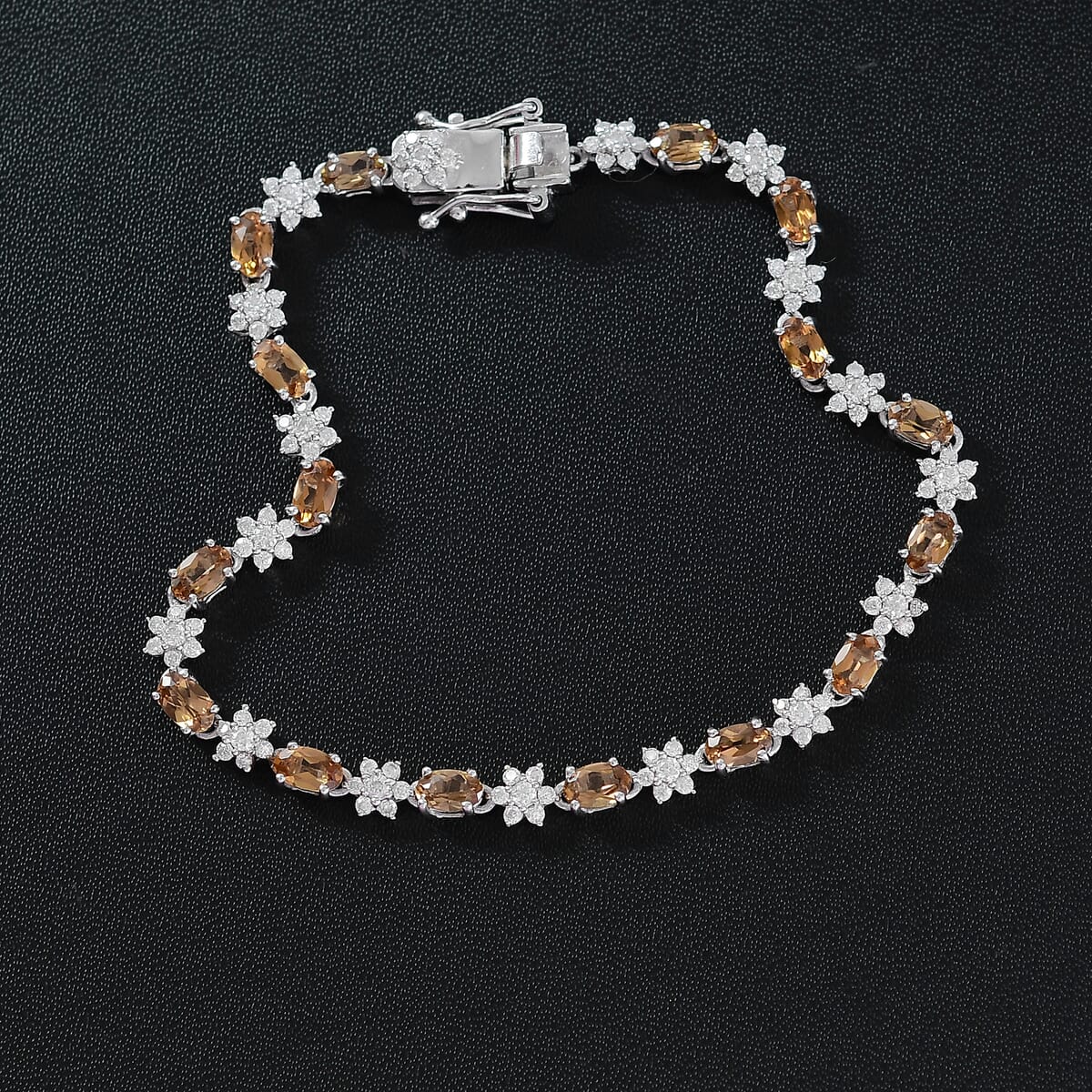 D'Joy Premium Golden Turkizite and Moissanite 5.50 ctw Floral Bracelet in Rhodium Over Sterling Silver (7.25 In) image number 1