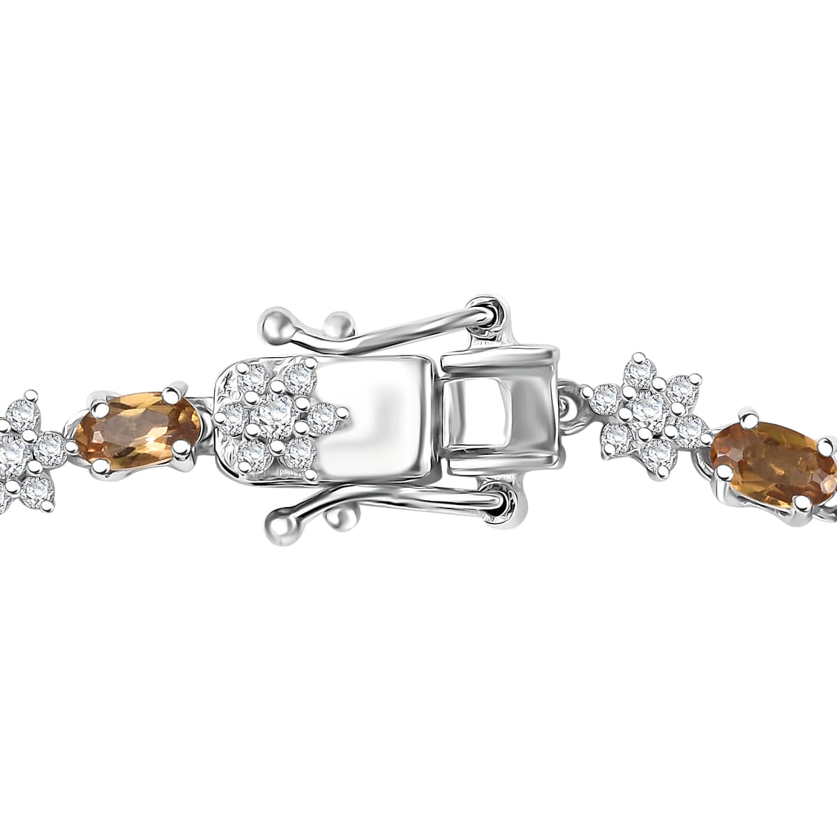 D'Joy Premium Golden Turkizite and Moissanite 5.50 ctw Floral Bracelet in Rhodium Over Sterling Silver (7.25 In) image number 3