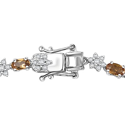 D'Joy Premium Golden Turkizite and Moissanite 5.50 ctw Floral Bracelet in Rhodium Over Sterling Silver (7.25 In)
