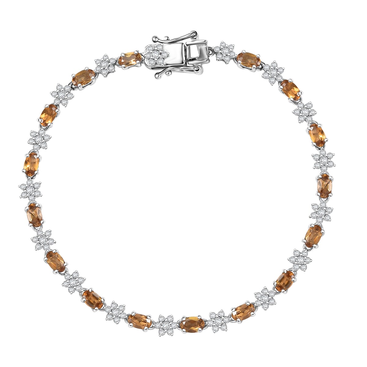 D'Joy Premium Golden Turkizite and Moissanite 4.80 ctw Floral Bracelet in Rhodium Over Sterling Silver (6.50 In) image number 0