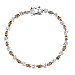 D'Joy Premium Golden Turkizite and Moissanite 6.00 ctw Floral Bracelet in Rhodium Over Sterling Silver (8.00 In)