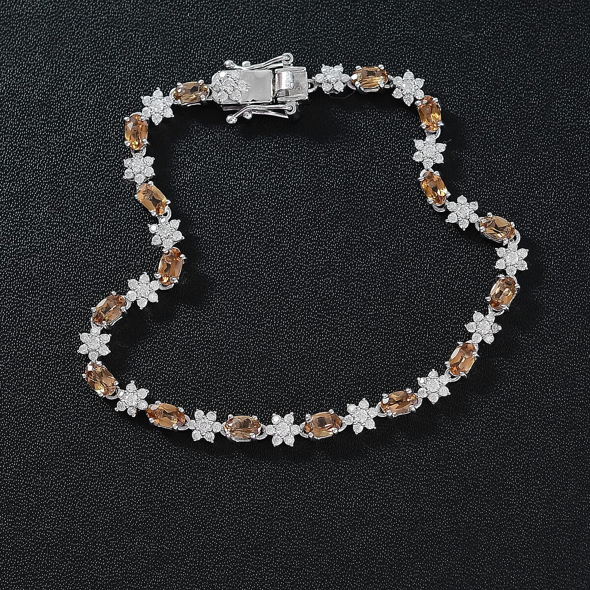 D'Joy Premium Golden Turkizite and Moissanite 6.00 ctw Floral Bracelet in Rhodium Over Sterling Silver (8.00 In) image number 1