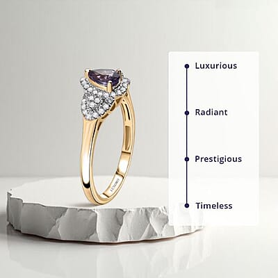 Luxoro AAA Madagascar Purple Sapphire, Diamond Ring in 10K Yellow Gold 1.10 ctw (Size 12.0)